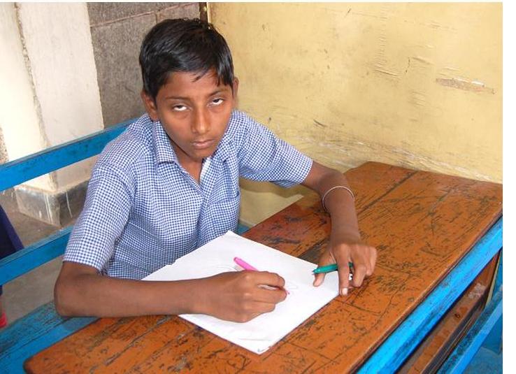 Sagar attending a class at Amar Jyoti School, Gwalior